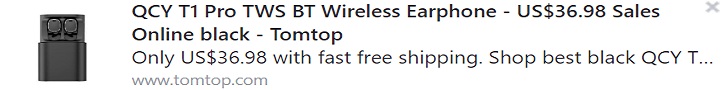 QCY T1 Pro TWS BT Wireless Earphone Coupon: HTPAQCY Price: $30.98